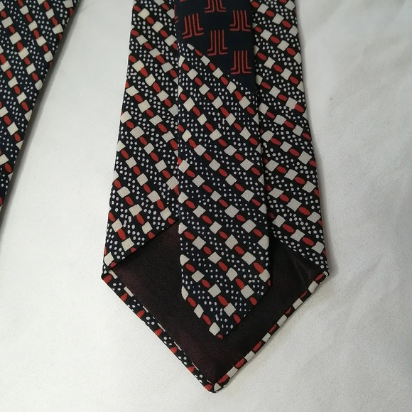 Lanvin Paris 100% Silk Tie Red, White, and Blue Basket Weave Pattern - Picture 8 of 14